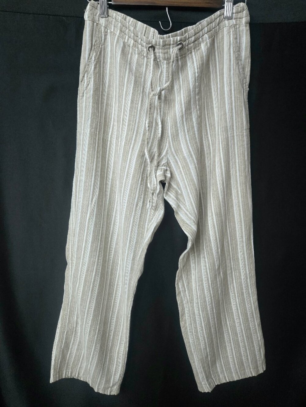 For Cynthia Pants Petite Large Relaxed Striped Linen Blend Drawstring Boho